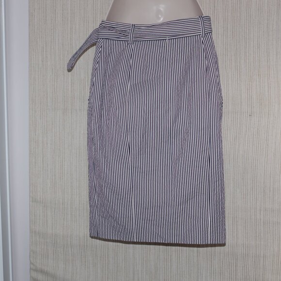 Akris Cotton Blend White Blue  striped vintage pencil belted Pencil skirt Size:4 - Picture 3 of 5